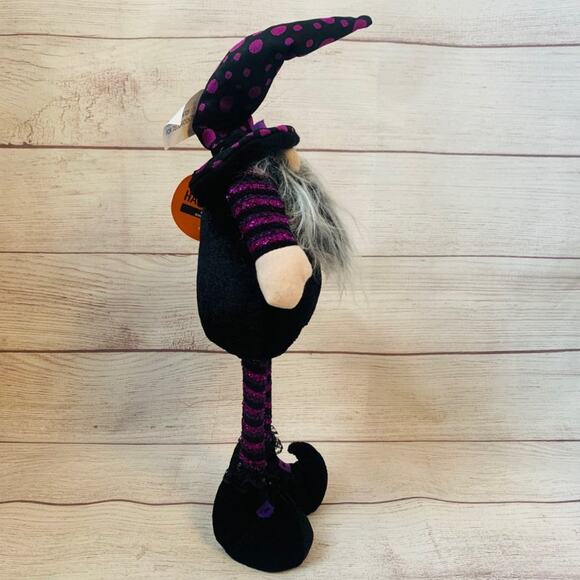 Halloween Gnome Witch Tall Free-standing Purple and Black Outfit Hocus Pocus 17" - Picture 3 of 7